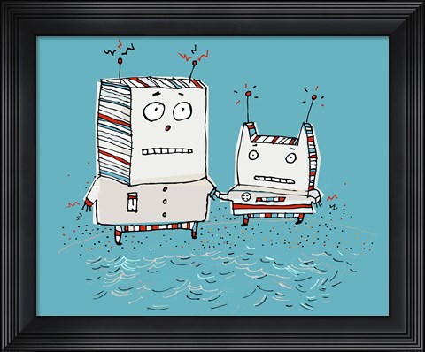Framed Robots On Beach Print