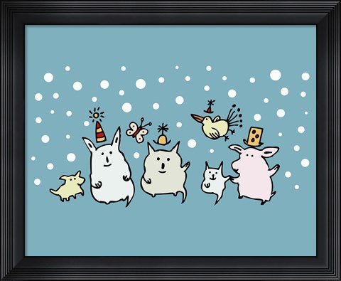 Framed Christmas Creatures Blue Print