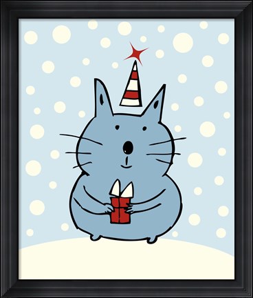 Framed Christmas Snow Cat Print