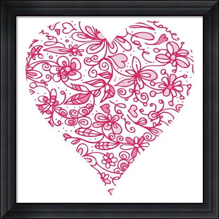 Framed Pink Flower Love Heart Print