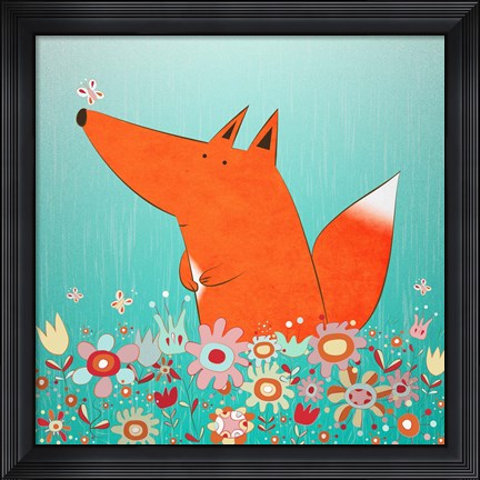 Framed Fox In Flowers Print