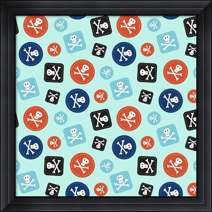 Framed Pirate Badge Pattern Blue Print