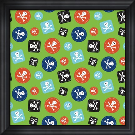 Framed Pirate Badge Pattern Green Print