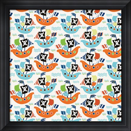 Framed Pirate Ship Pattern Cream Print