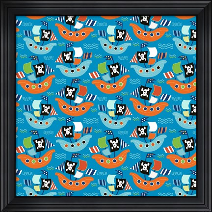 Framed Pirate Ship Pattern Blue Print