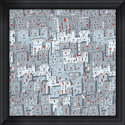 Framed Robot City Pattern Print