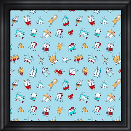 Framed Little Robots Pattern Print