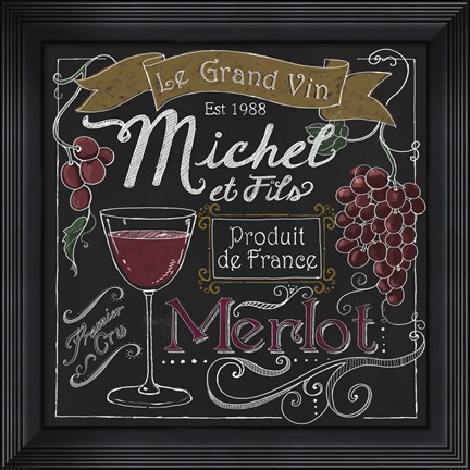 Framed Wine Chalkboard I Print
