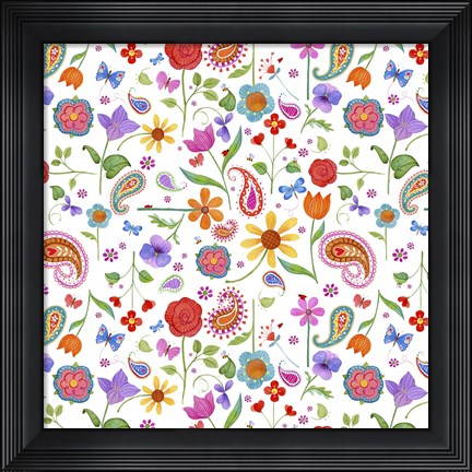 Framed Petals &amp; Paisley Print