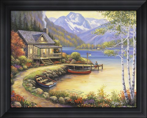 Framed Fishing At The Lake Print