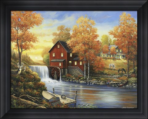 Framed Autumn Sunset At The Old Mill Print