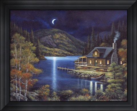 Framed Moonlit Cabin Print