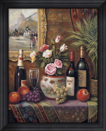 Framed Wine And Floral III Print