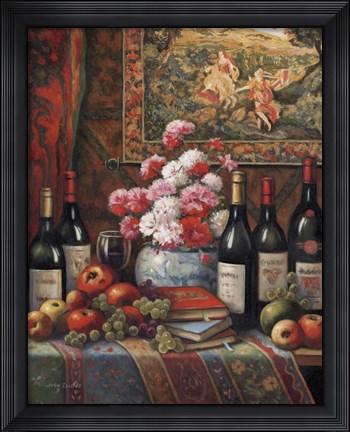 Framed Wine And Floral IV Print