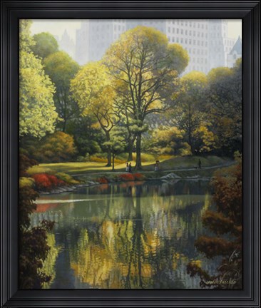 Framed Reflection Of The Park Print
