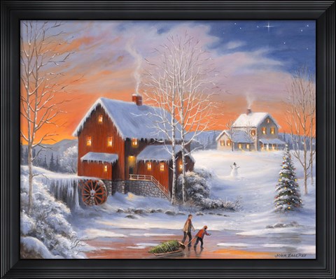 Framed Winter At The Old Mill Print