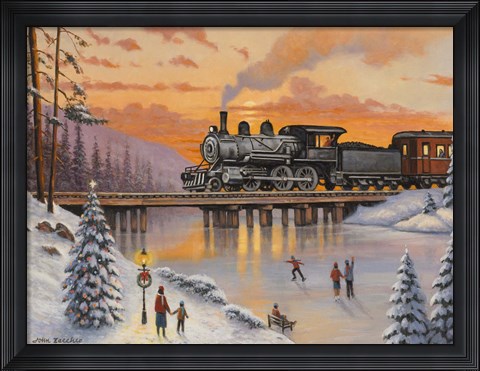 Framed Railroad On The Ice Bridge Print