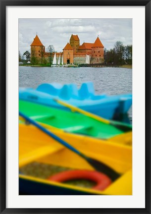 Framed Colorful Boats and Island Castle by Lake Galve, Trakai, Lithuania Print