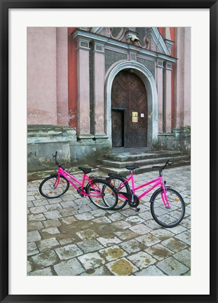 Framed Bicycles Outside a Traditional House, Vilnius, Lithuania Print