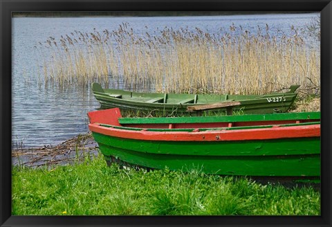 Framed Colorful Canoe by Lake, Trakai, Lithuania I Print