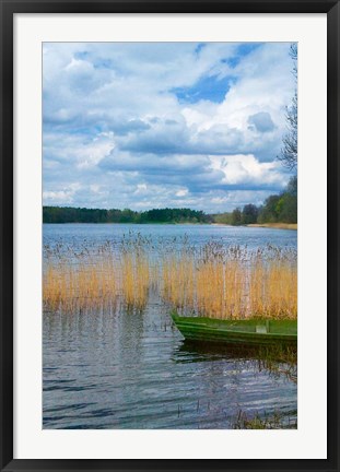 Framed Colorful Canoe by Lake, Trakai, Lithuania II Print