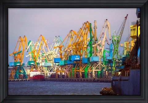 Framed Industry cranes in harbor, Klaipeda, Lithuania Print