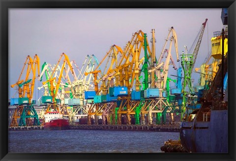 Framed Industry cranes in harbor, Klaipeda, Lithuania Print