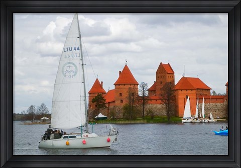 Framed Sailboat with Island Castle by Lake Galve, Trakai, Lithuania Print
