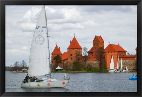 Framed Sailboat with Island Castle by Lake Galve, Trakai, Lithuania Print