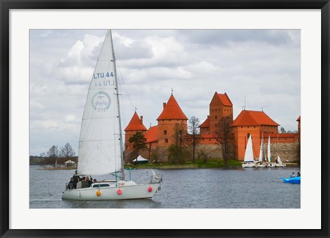 Framed Sailboat with Island Castle by Lake Galve, Trakai, Lithuania Print