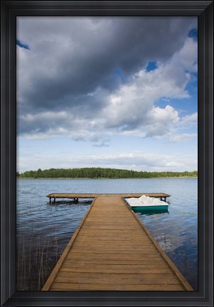Framed Lithuania, Grutas, lake and pier Print
