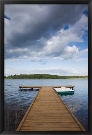 Framed Lithuania, Grutas, lake and pier Print