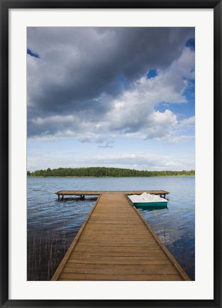 Framed Lithuania, Grutas, lake and pier Print