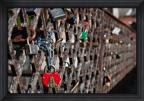 Framed Lithuania, Vilnius, Footbridge, Lovers&#39; Locks Print