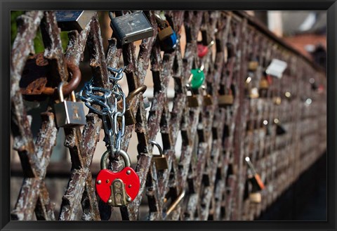 Framed Lithuania, Vilnius, Footbridge, Lovers&#39; Locks Print