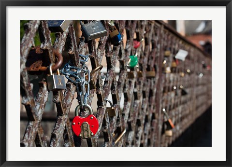 Framed Lithuania, Vilnius, Footbridge, Lovers&#39; Locks Print