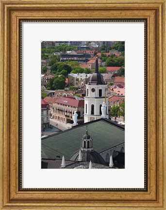 Framed Royal Palace and Vilnius Cathedral, Gediminas Hill elevated view of Old Town, Vilnius, Lithuania Print