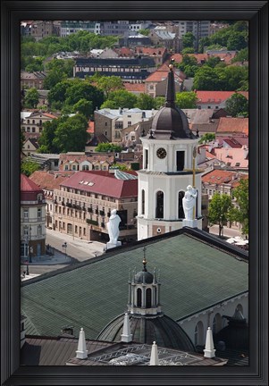 Framed Royal Palace and Vilnius Cathedral, Gediminas Hill elevated view of Old Town, Vilnius, Lithuania Print