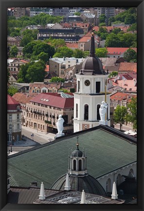 Framed Royal Palace and Vilnius Cathedral, Gediminas Hill elevated view of Old Town, Vilnius, Lithuania Print