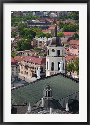 Framed Royal Palace and Vilnius Cathedral, Gediminas Hill elevated view of Old Town, Vilnius, Lithuania Print