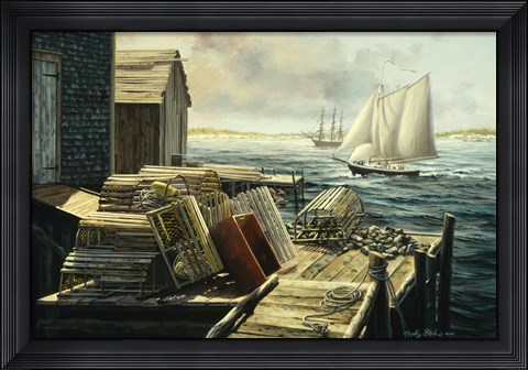 Framed Lobster Pots New England Print