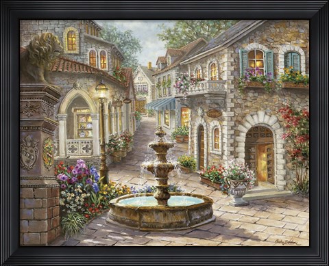Framed Cobblestone Fountain Print