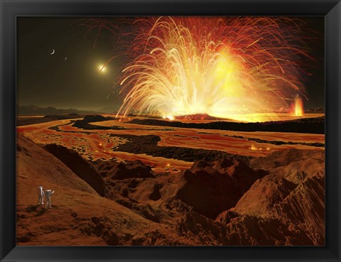 Framed Future astronauts observe an eruption on Io, Jupiter&#39;s super-volcanic Moon Print