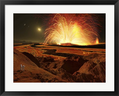 Framed Future astronauts observe an eruption on Io, Jupiter&#39;s super-volcanic Moon Print