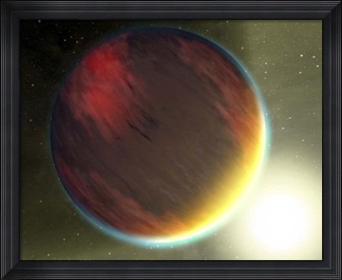 Framed cloudy Jupiter-like planet that orbits very close to its fiery hot star Print