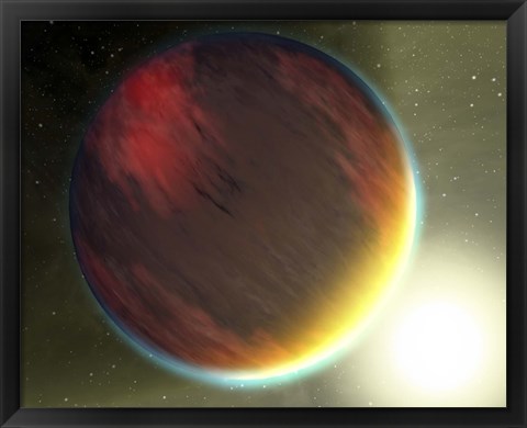 Framed cloudy Jupiter-like planet that orbits very close to its fiery hot star Print