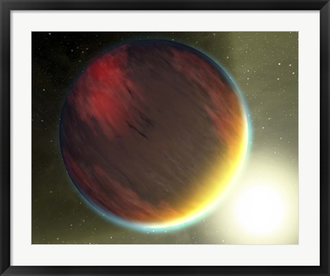 Framed cloudy Jupiter-like planet that orbits very close to its fiery hot star Print