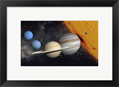 Framed Planets and Larger Moons to scale with the Sun Print