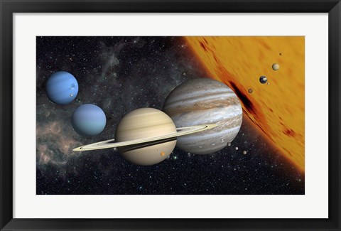 Framed Planets and Larger Moons to scale with the Sun Print