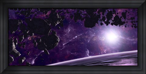 Framed Asteroid field against a Celestial Background Print